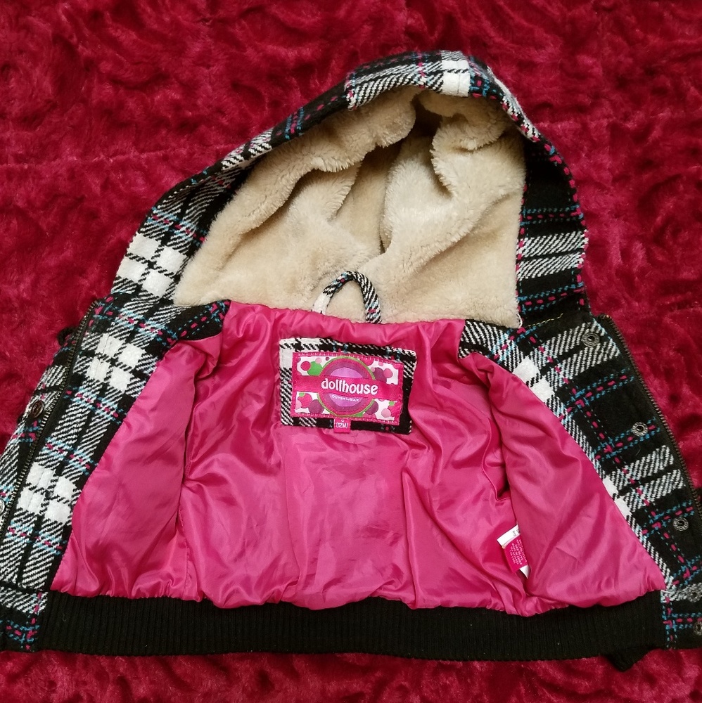 DOLLHOUSE GIRLS 12M PLAID HOODED COAT - Picture 5 of 8